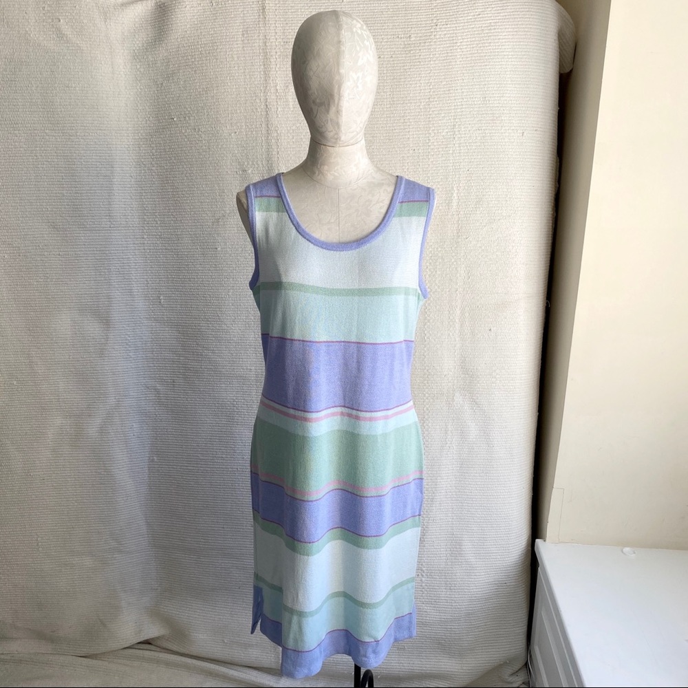 St. John 12 Pastel Striped Santana Knit Tank Dress - Picture 6 of 8